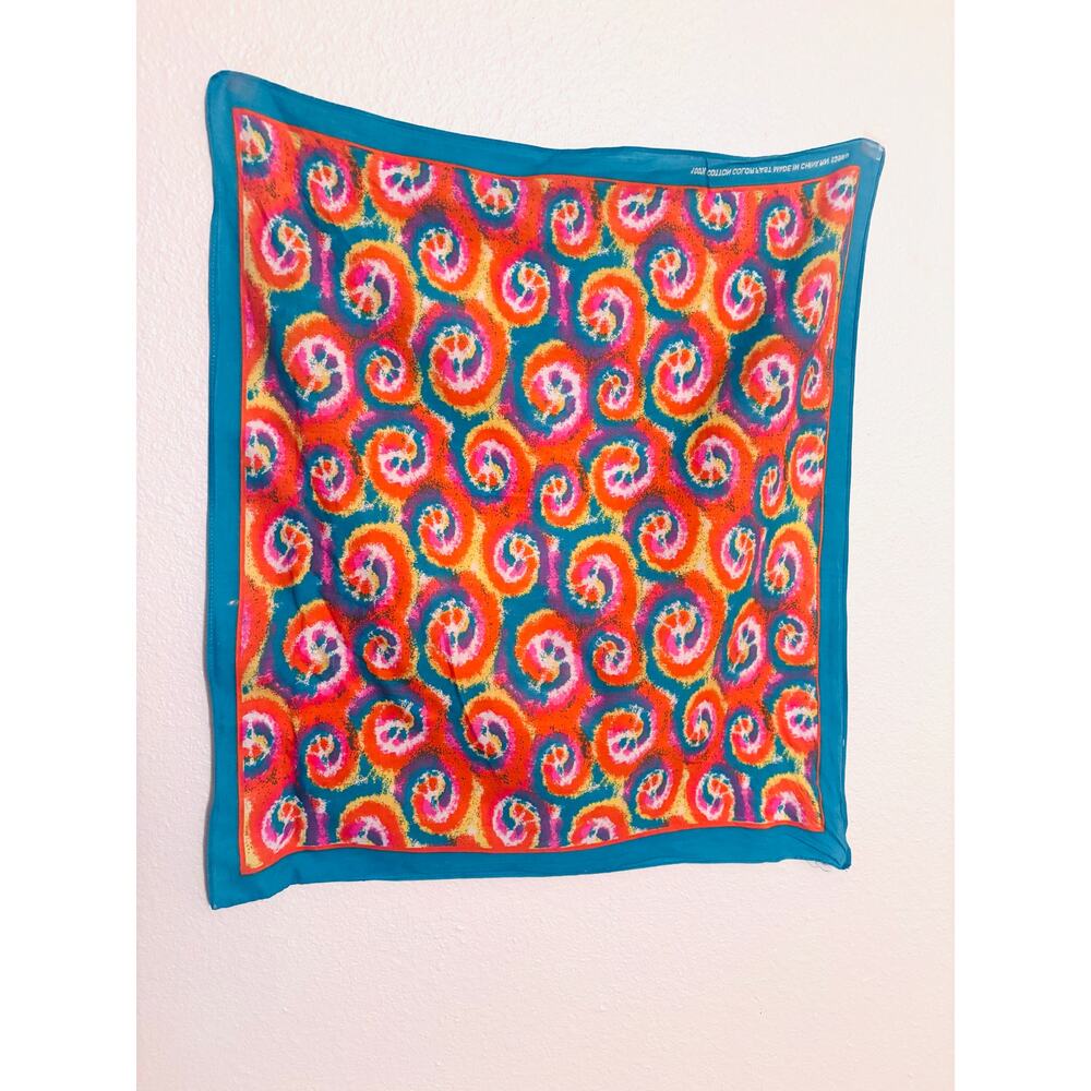 Vintage 100% cotton traditional bandana in colorful Orange Pink Teal